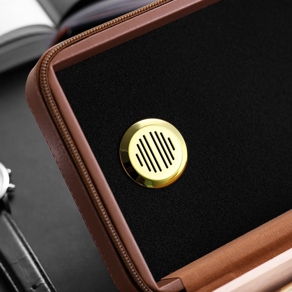 Cedar Wood Travel Cigar Humidor | 10 Count Leather Case with Humidifier