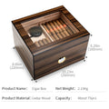 Spanish Cedar Cigar Humidor with Hygrometer & Humidifier - Large Capacity Glass Top Humidor | Premium Ebony Grain Wood Storage Box