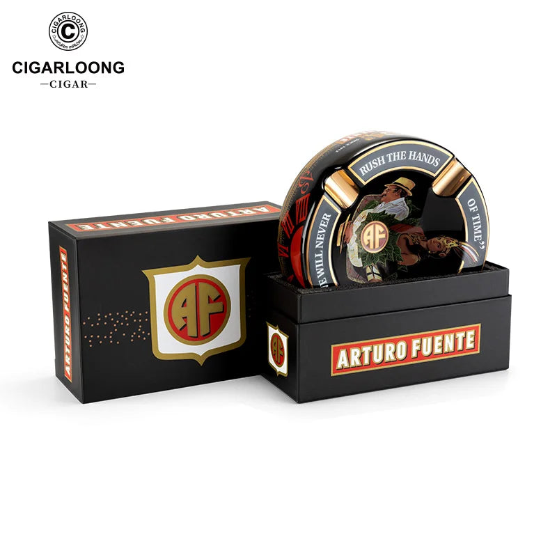Large Round Ceramic Cigar Ashtray with 4 Rests - Arturo Fuente Design | Gift Box Included