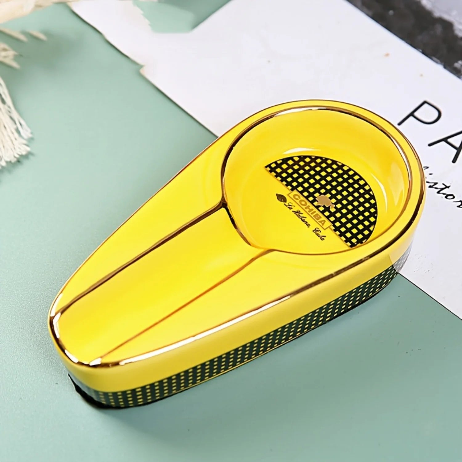 Portable Ceramic Cigar Ashtray with Single Rest - Travel Ash Tray | Compact Oval Design for On-the-Go Smoking