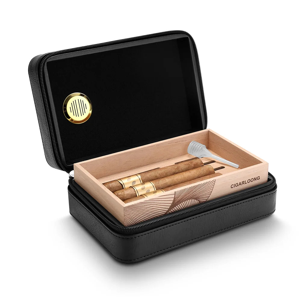 Cedar Wood Travel Cigar Humidor | 10 Count Leather Case with Humidifier