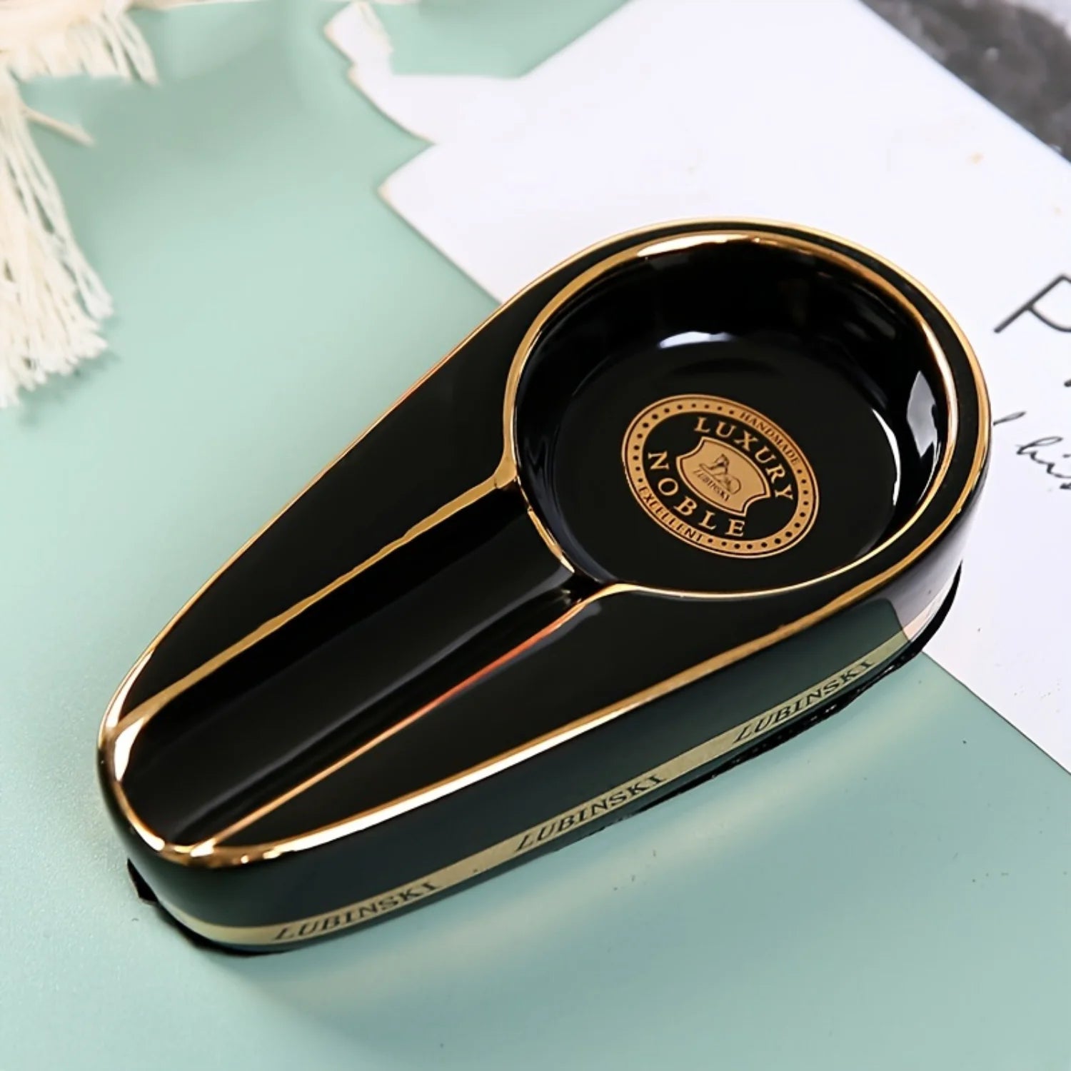 Portable Ceramic Cigar Ashtray with Single Rest - Travel Ash Tray | Compact Oval Design for On-the-Go Smoking