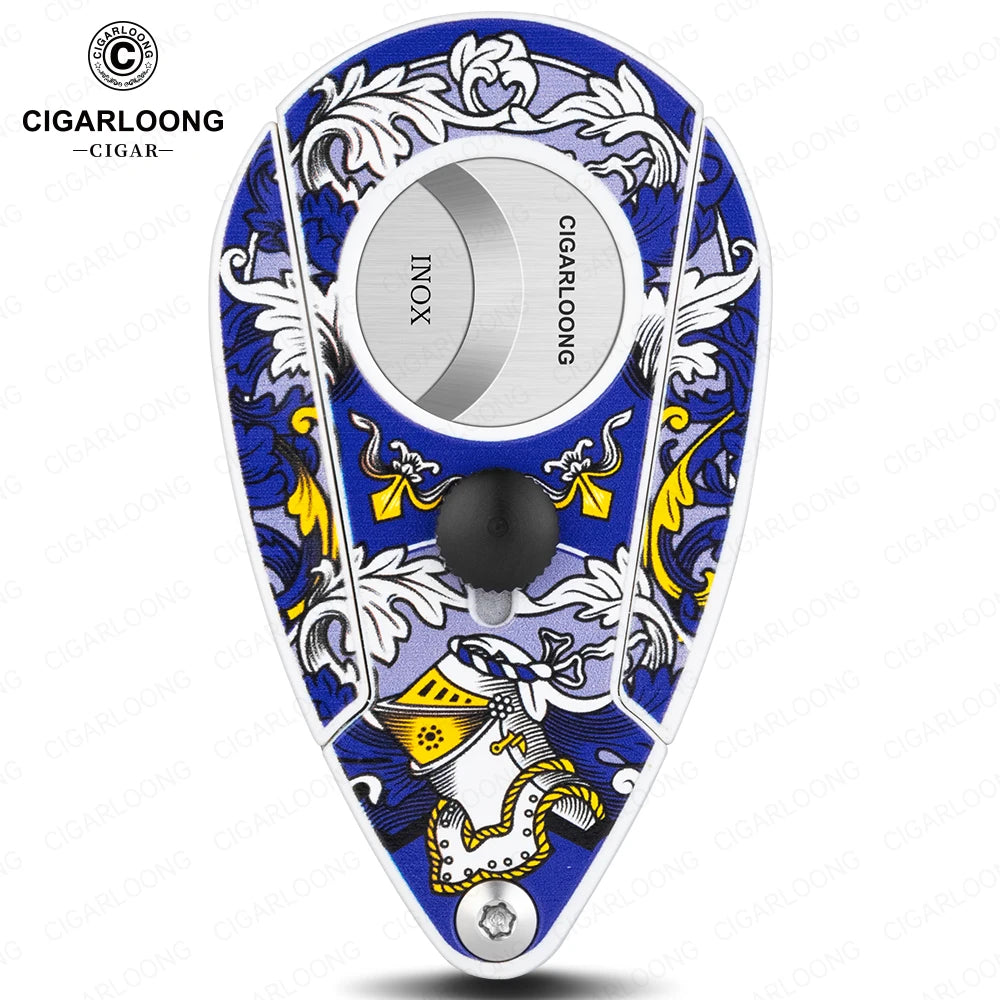 Guillotine Cigar Cutter with Leather Case - Stainless Steel Sharp Blade - Semi-Automatic 21mm Cutter