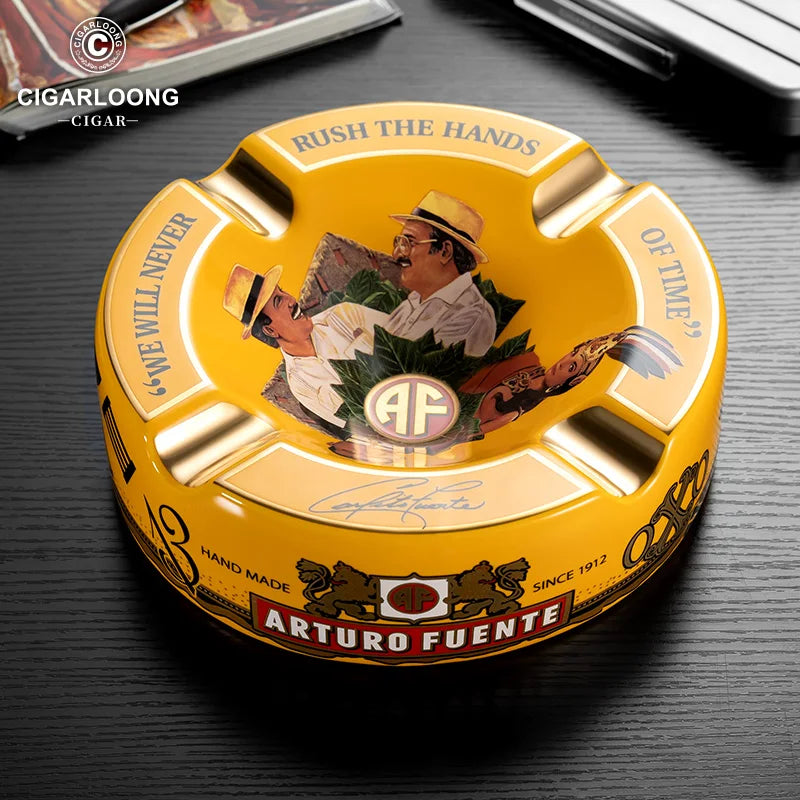 Large Round Ceramic Cigar Ashtray with 4 Rests - Arturo Fuente Design | Gift Box Included