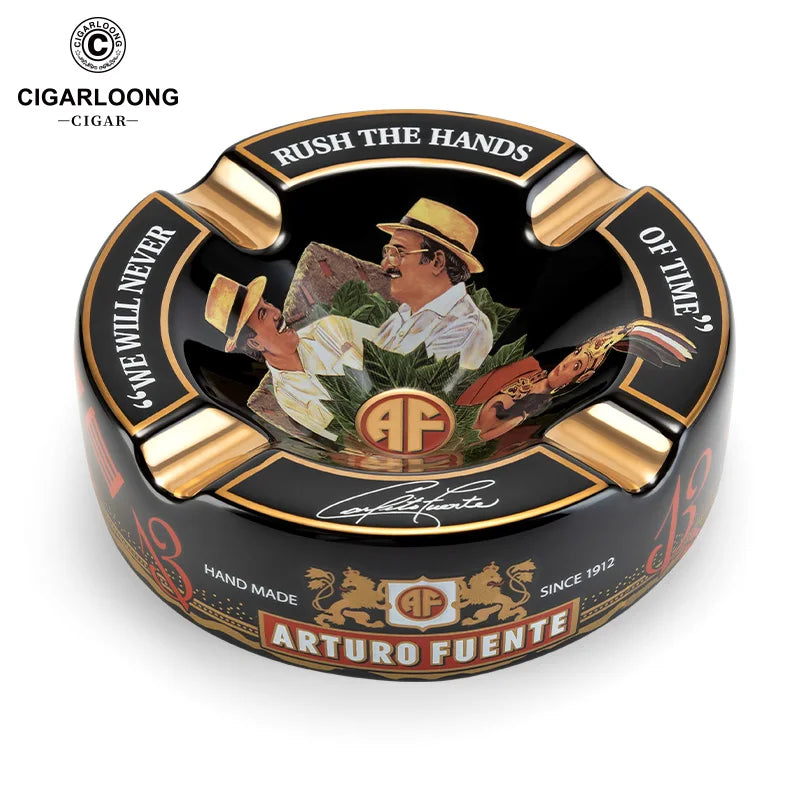Large Round Ceramic Cigar Ashtray with 4 Rests - Arturo Fuente Design | Gift Box Included