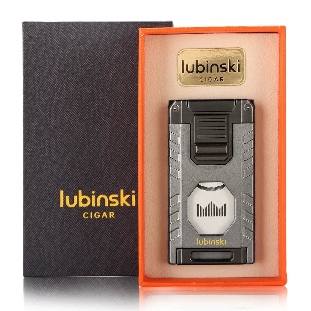 3-in-1 Torch Lighter with Cigar Punch & Holder - Refillable Butane Jet Flame Lighter | Premium Gift Box Set