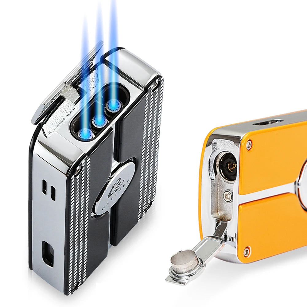 Triple Jet Torch Cigar Lighter with Punch Cutter - Refillable Windproof Butane Lighter | Premium Cigar Accessories