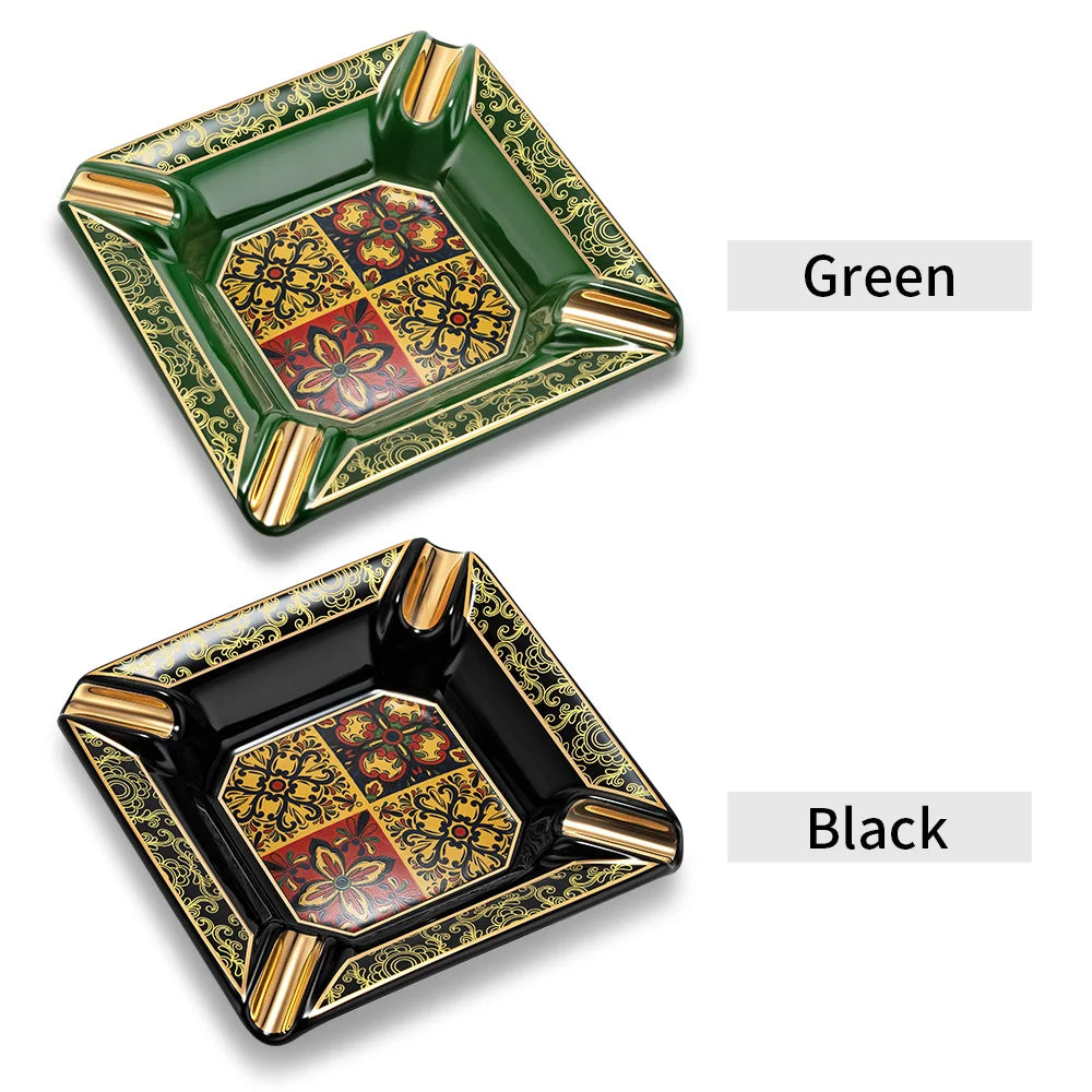 Large Ceramic Cigar Ashtray | 4 Slot Decorative Pattern Gift Box