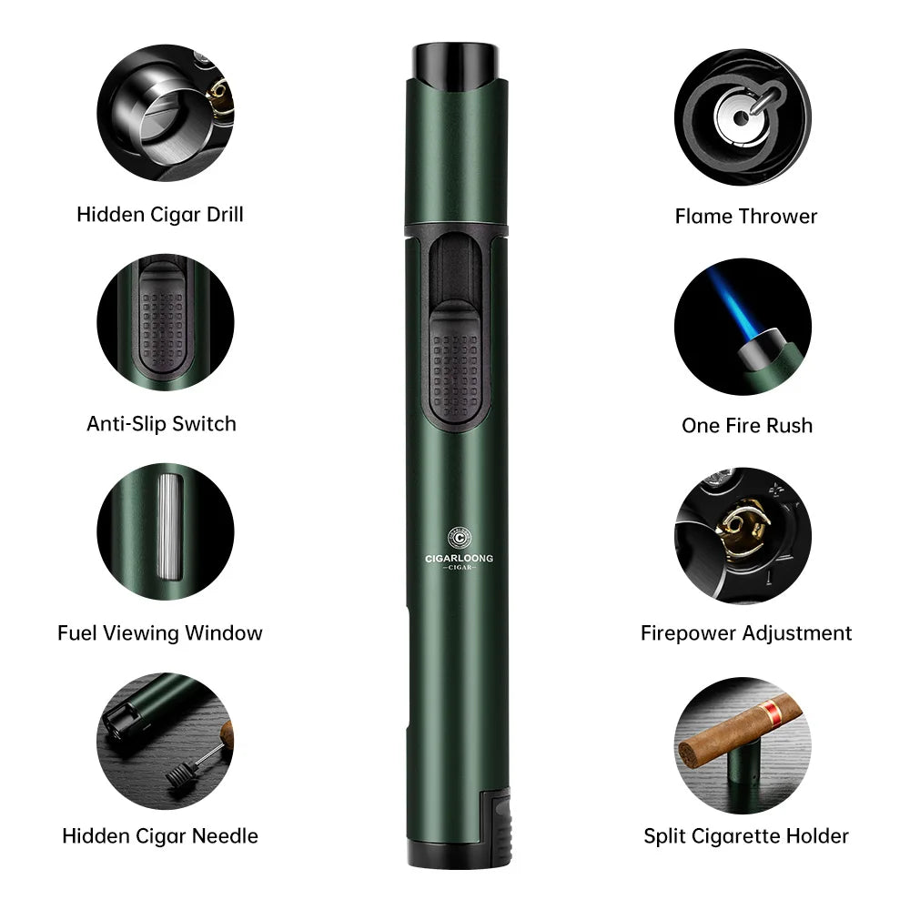 3-Piece Cigar Accessory Travel Case with Torch Lighter, V-Cutter & Humidor | Premium Aluminum Gift Set