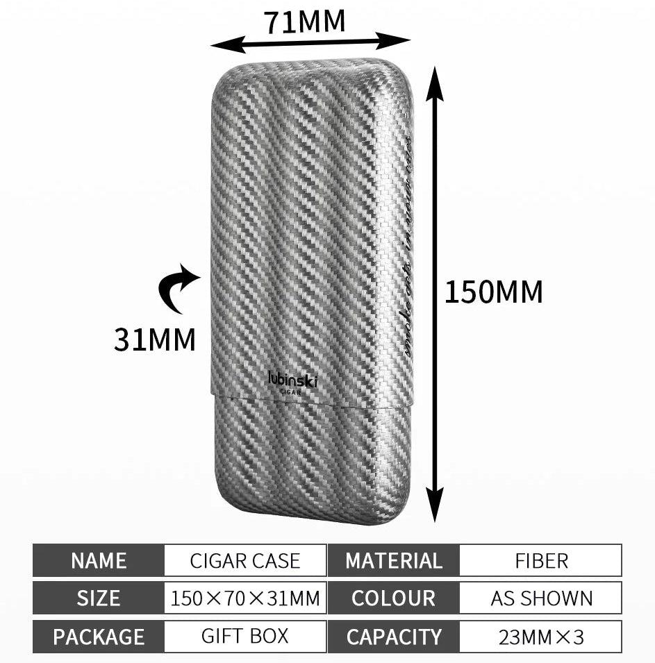 Carbon Fiber Travel Cigar Case | 2-3 Count Portable Humidor with Gift Box