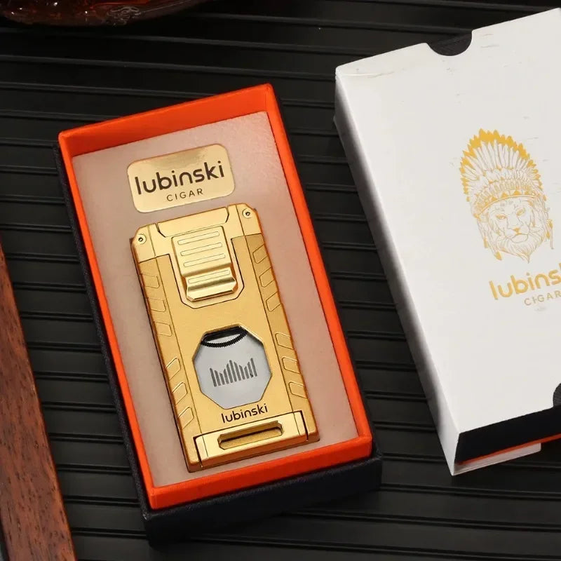 3-in-1 Torch Lighter with Cigar Punch & Holder - Refillable Butane Jet Flame Lighter | Premium Gift Box Set