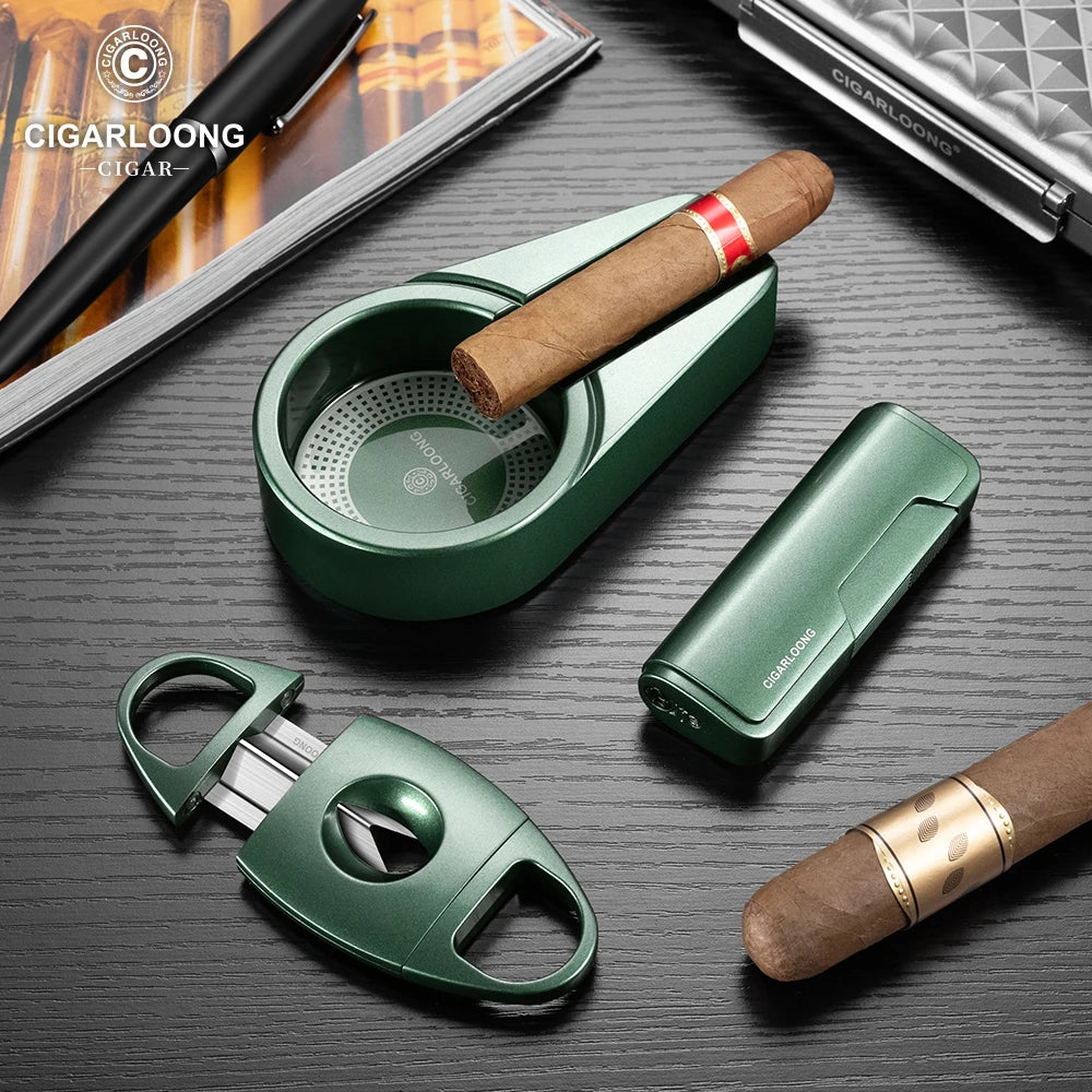 Professional Cigar Accessory Set with Torch Lighter, V-Cut & Ashtray