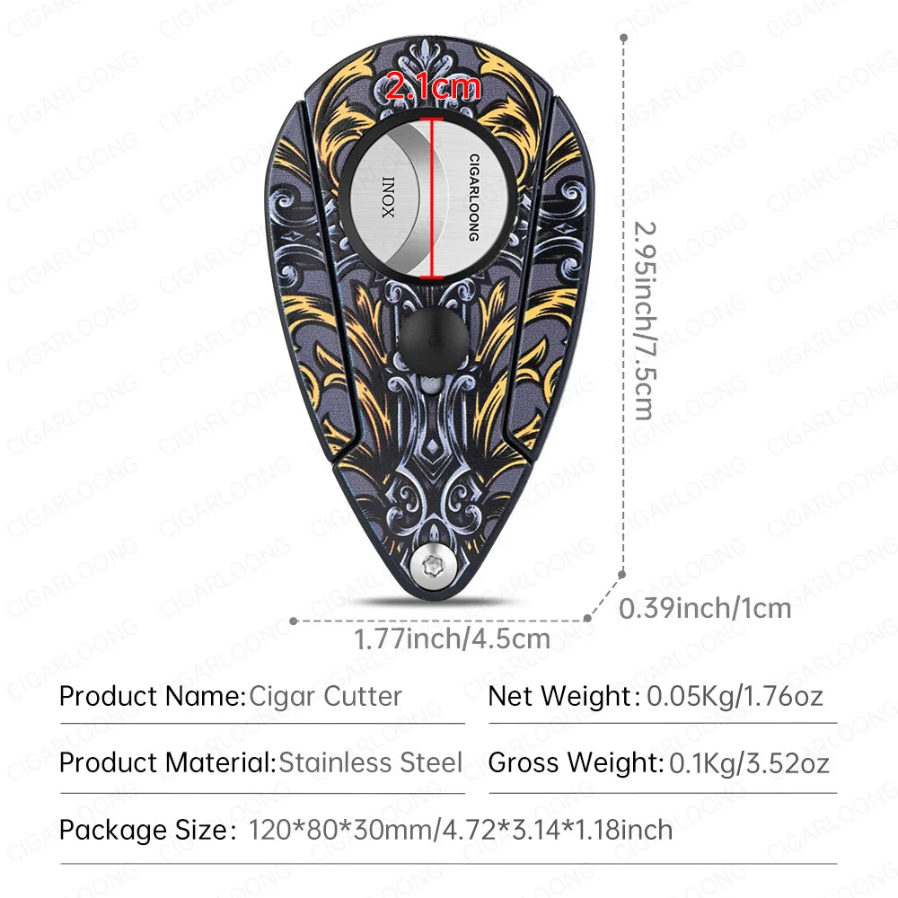 Guillotine Cigar Cutter with Leather Case - Stainless Steel Sharp Blade - Semi-Automatic 21mm Cutter