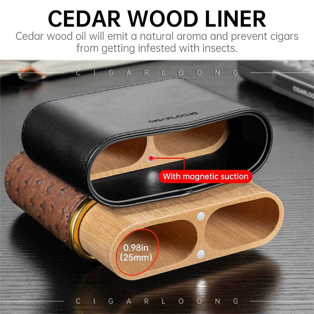 Cedar-Lined Leather Cigar Case with Magnetic Closure - Holds 3 Cigars | Premium Travel Humidor