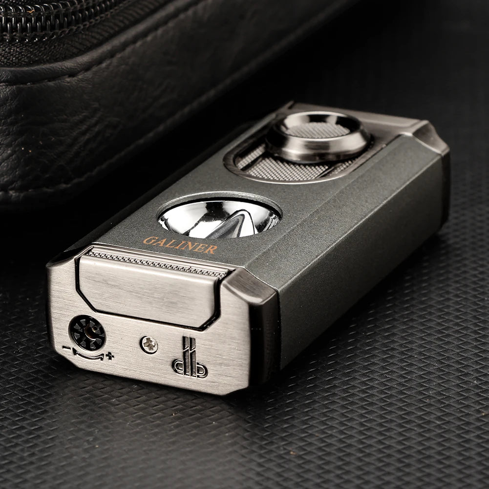 3-in-1 Cigar Torch Lighter with Punch Cutter & Rest - Refillable Butane Windproof Lighter | Premium Cigar Accessories