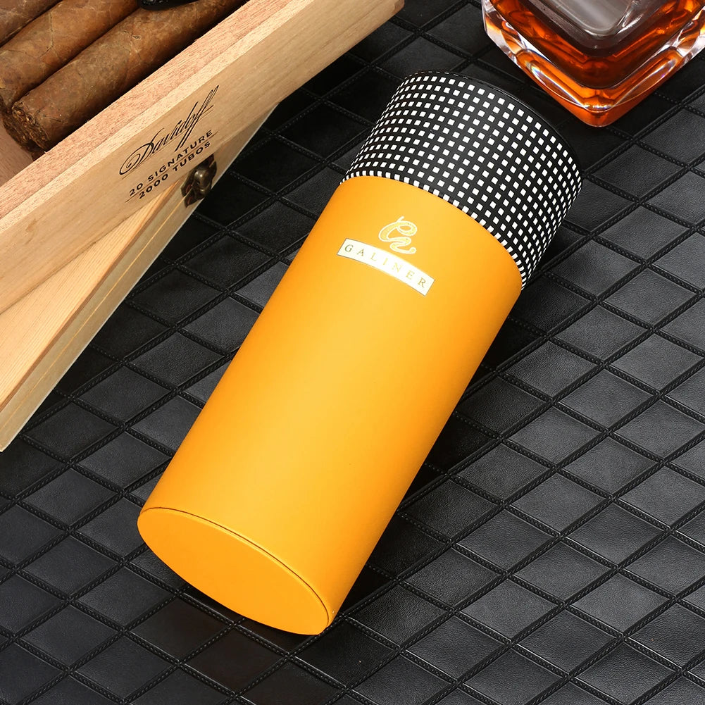 Portable Travel Cigar Humidor Tube - Leather & Cedar Wood with Hygrometer & Humidifier | Black Cigar Case