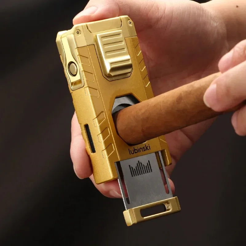 3-in-1 Torch Lighter with Cigar Punch & Holder - Refillable Butane Jet Flame Lighter | Premium Gift Box Set