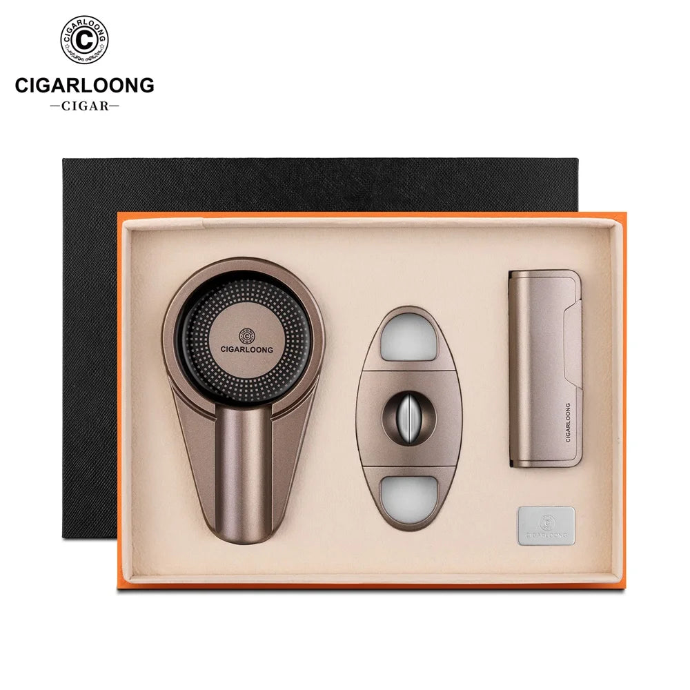 Professional Cigar Accessory Set with Torch Lighter, V-Cut & Ashtray