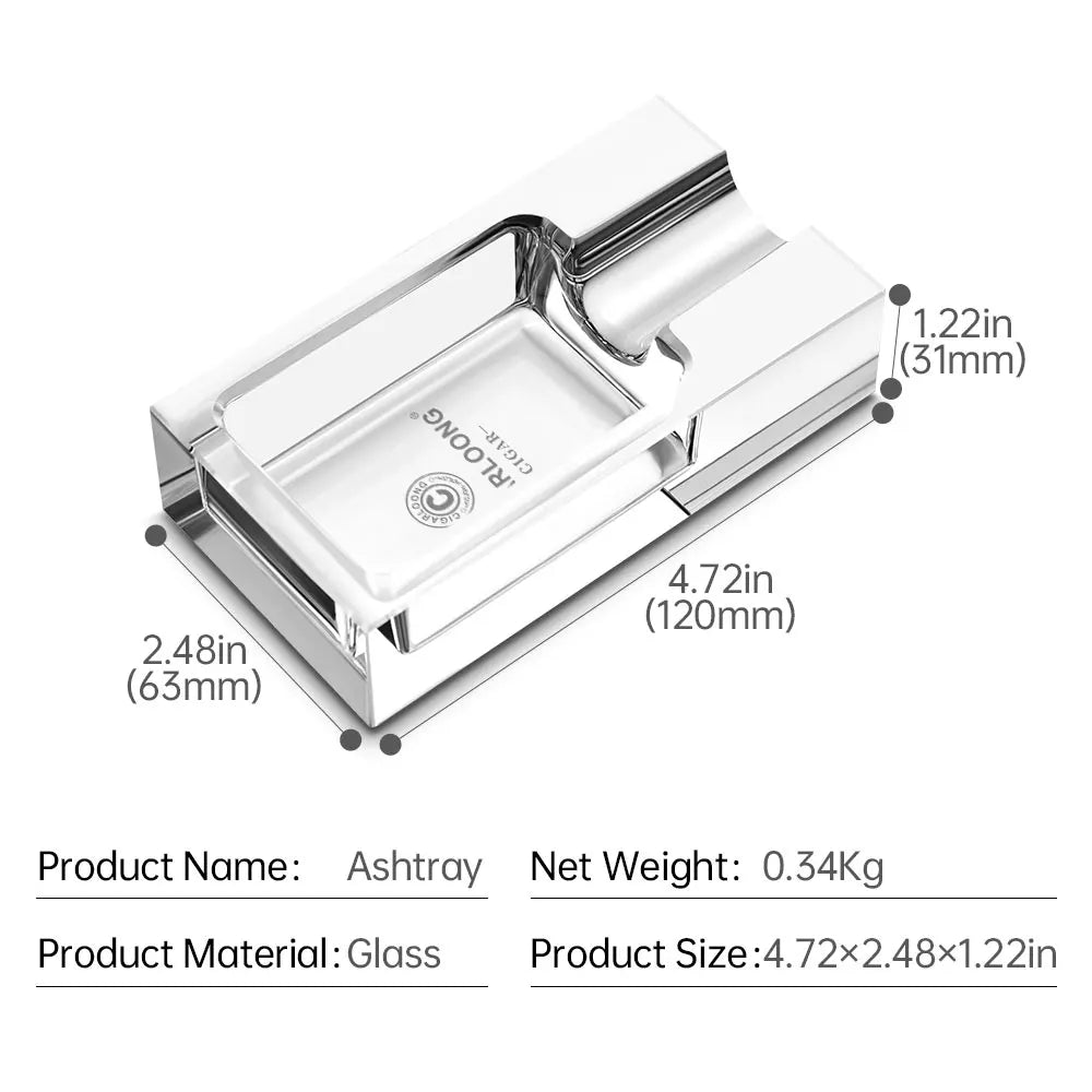 Luxury Glass Cigar Ashtray with Metal Holder | Premium Smoking Accessory