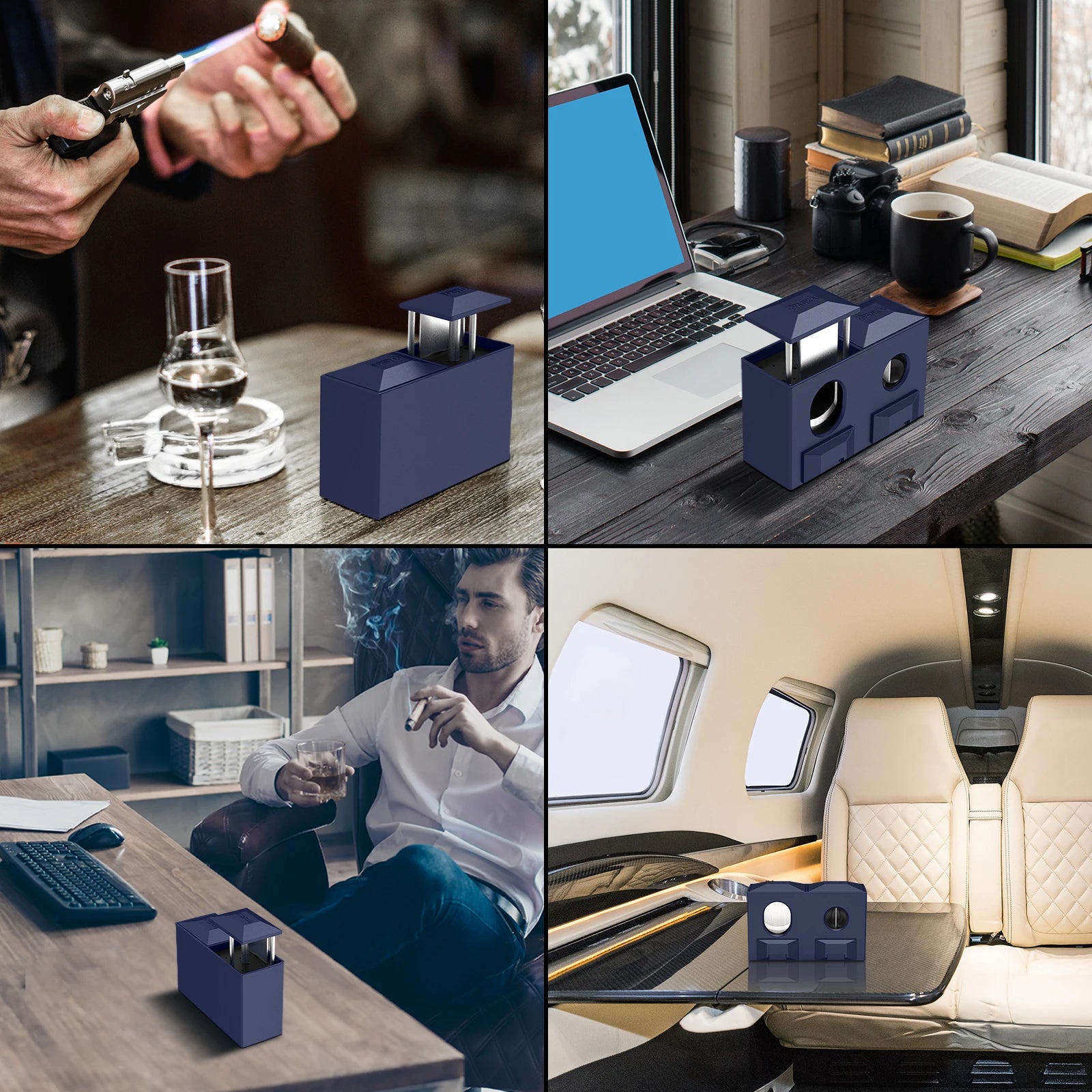 2-in-1 Desktop Cigar Cutter - Dual V-Cut & Straight Guillotine | Ergonomic Table Cutter with Storage Drawers | Stainless Steel Blades