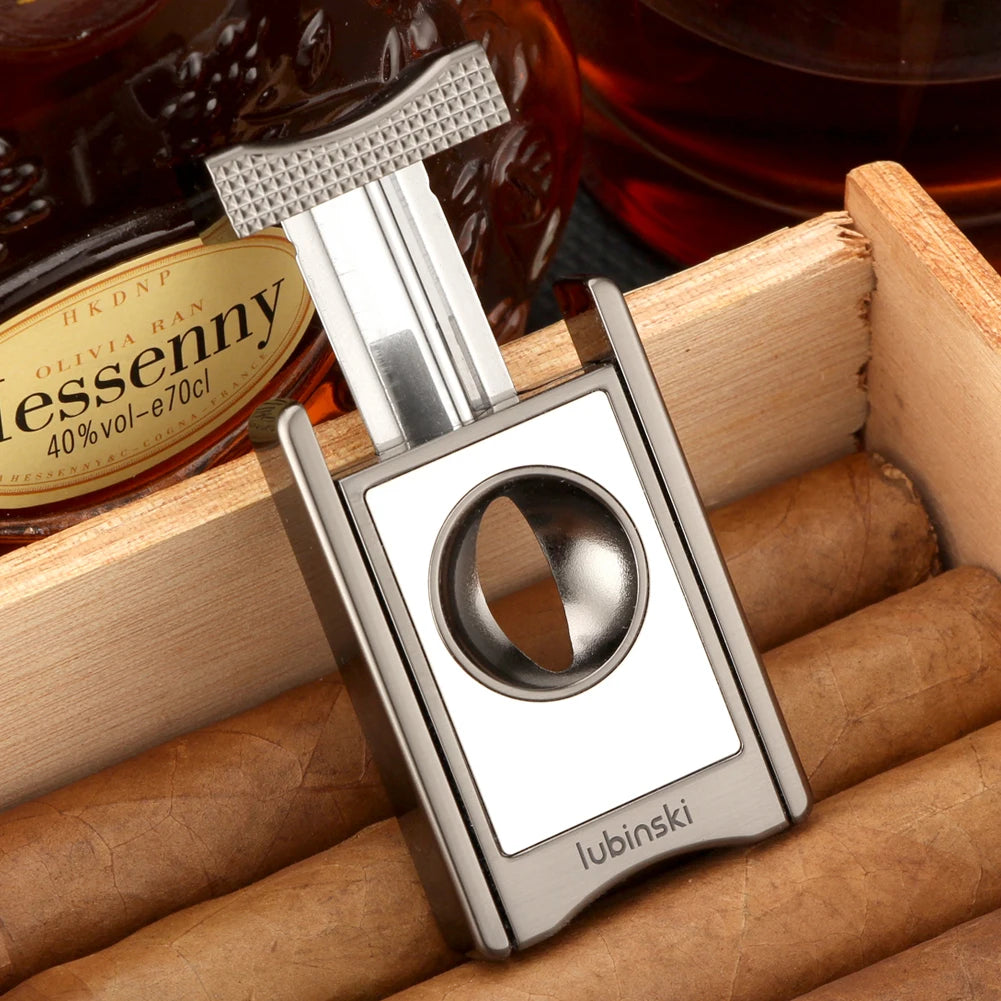 Premium Guillotine Cigar Cutter with Leather Pouch - Zinc Alloy Double Blade V-Cut | Pocket Cigar Accessories