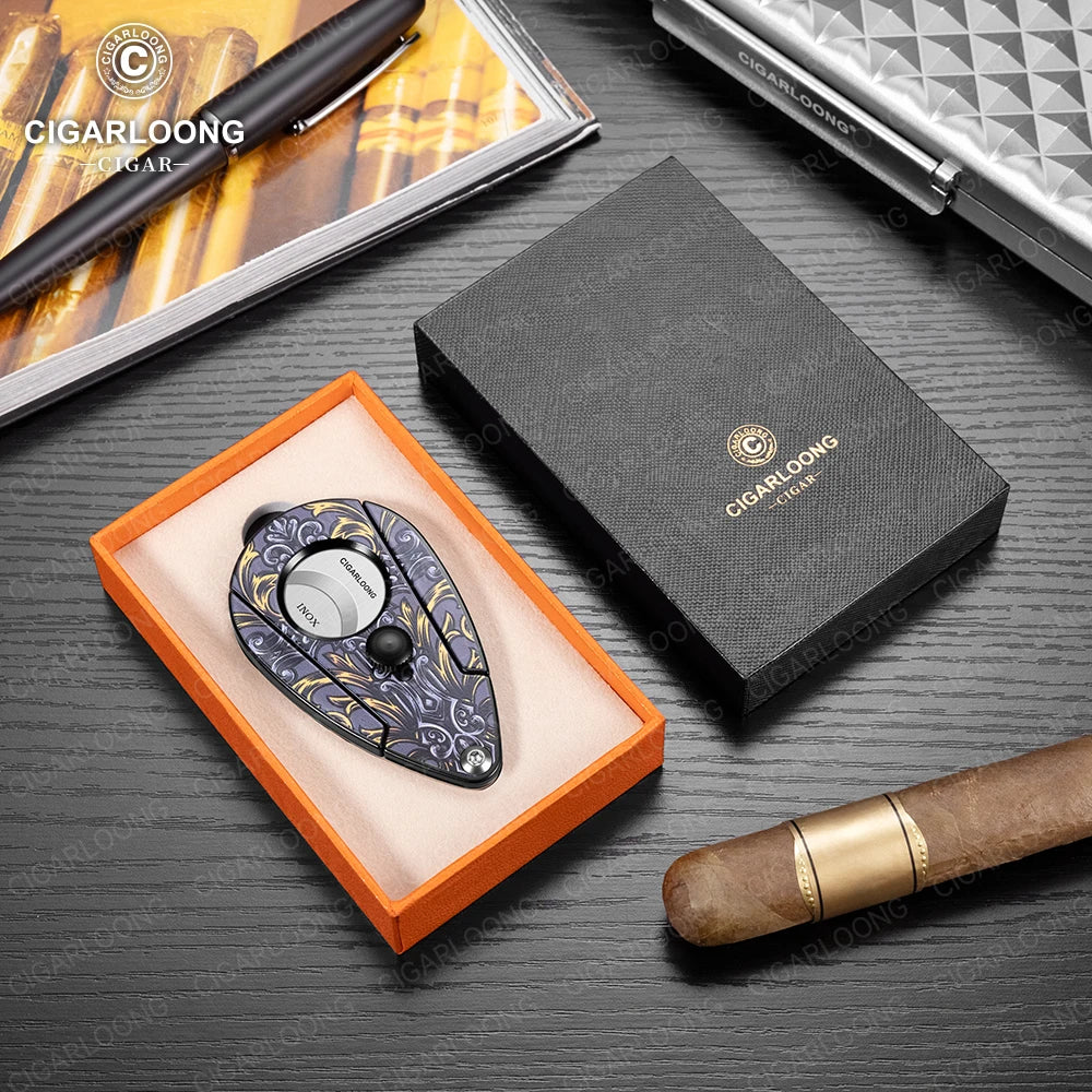 Guillotine Cigar Cutter with Leather Case - Stainless Steel Sharp Blade - Semi-Automatic 21mm Cutter