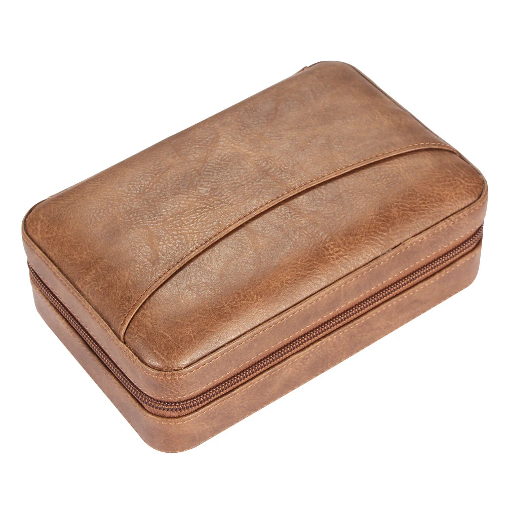 Leather Cigar Travel Case - 4 Cigar Humidor with Cedar Lining - Portable Storage with Cutter & Lighter Holder