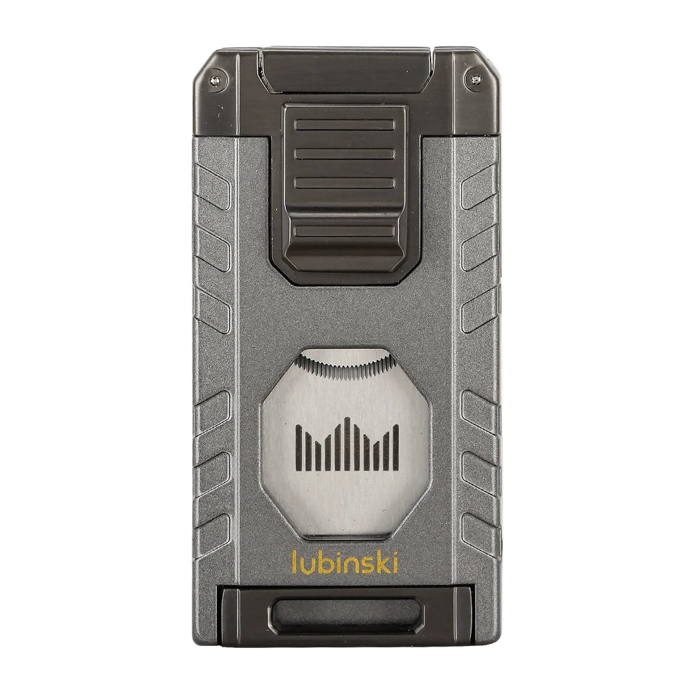 2-in-1 Cigar Lighter with V-Cut Cutter - Refillable Butane Torch Lighter & Built-in Cigar Rest | Compact Cigar Tool