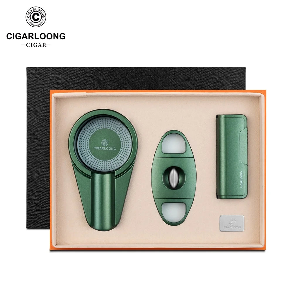 Professional Cigar Accessory Set with Torch Lighter, V-Cut & Ashtray