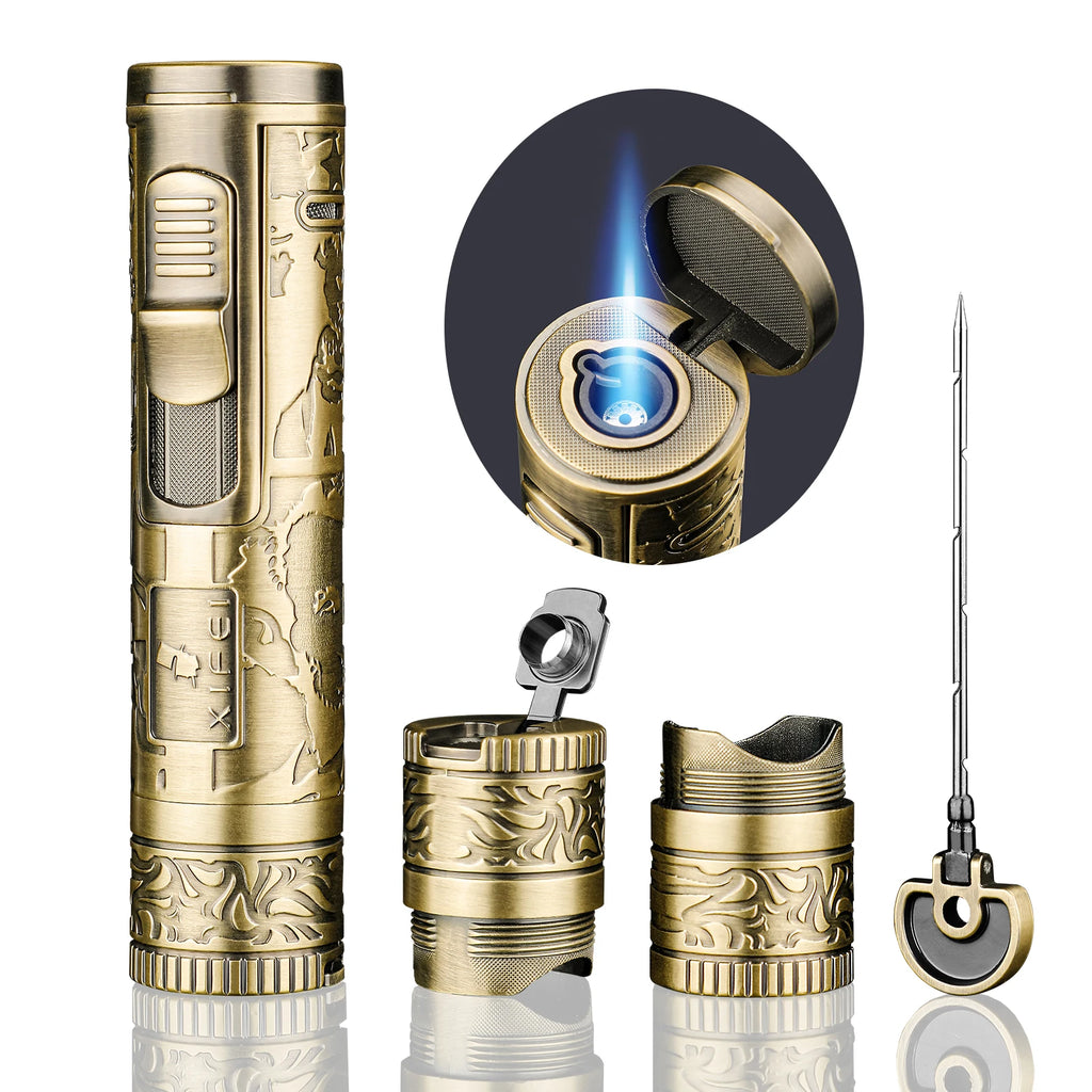 Torch Lighter with Cigar Punch & Stand - Refillable Butane Windproof Lighter - 4-in-1 Accessory Tool