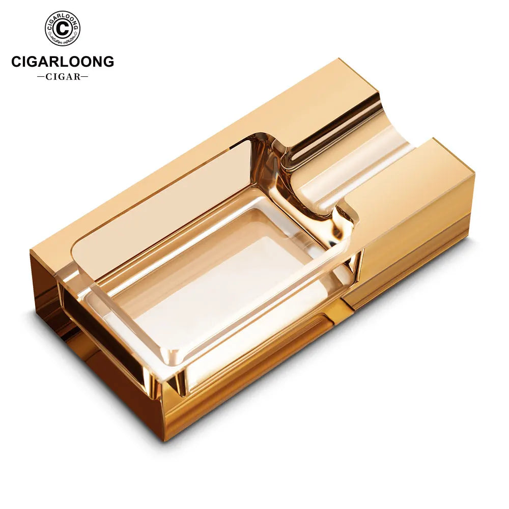 Luxury Glass Cigar Ashtray with Metal Holder | Premium Smoking Accessory