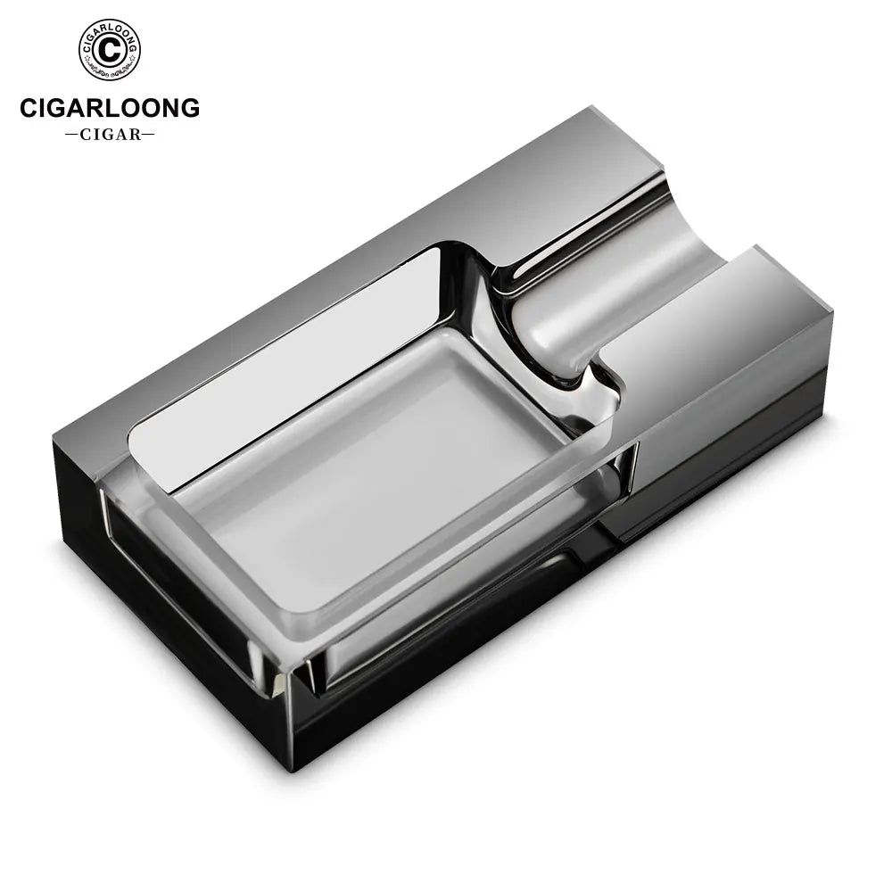 Luxury Glass Cigar Ashtray with Metal Holder | Premium Smoking Accessory