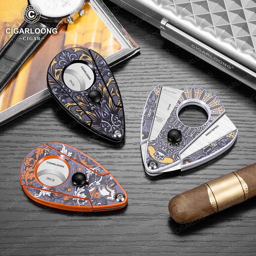 Guillotine Cigar Cutter with Leather Case - Stainless Steel Sharp Blade - Semi-Automatic 21mm Cutter