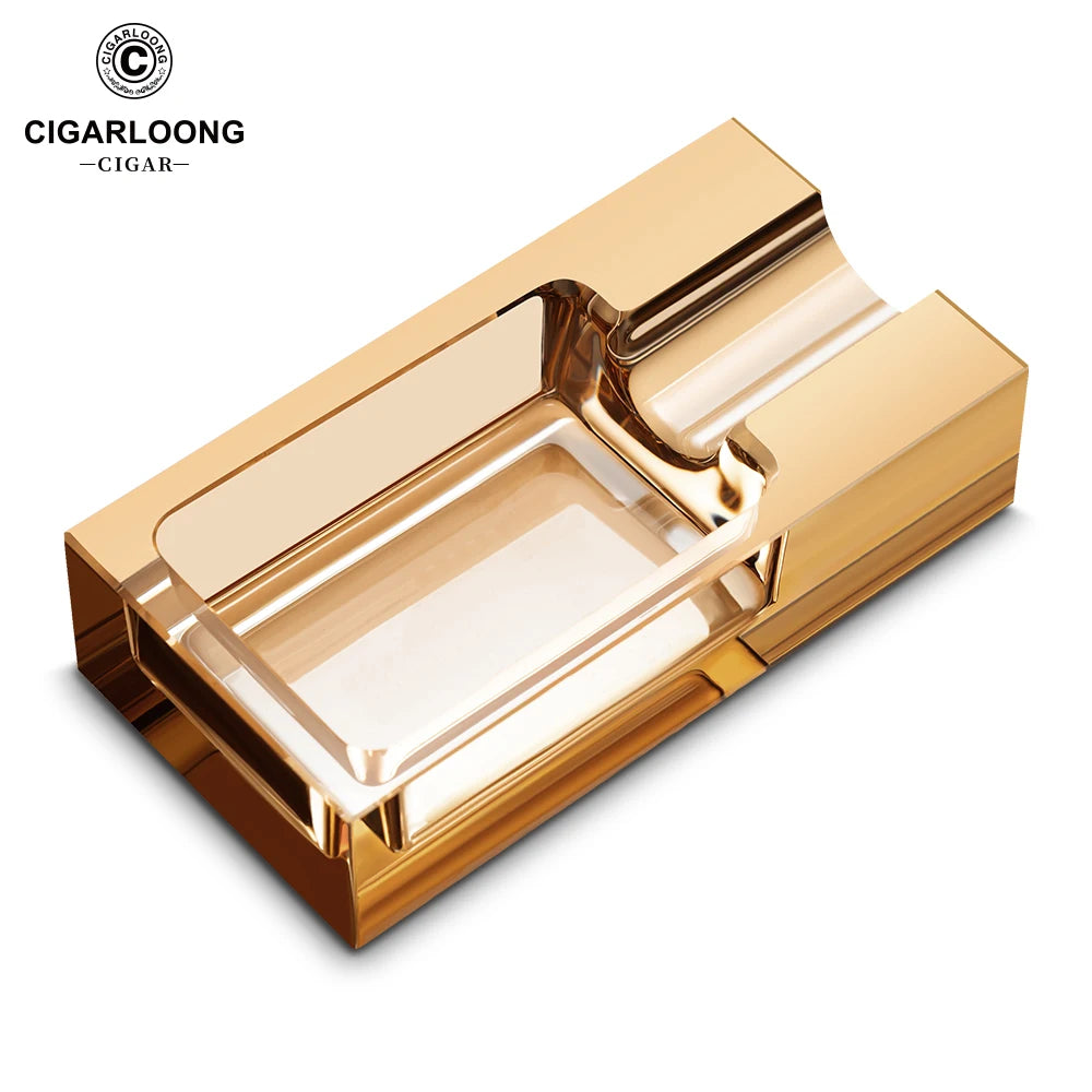 Luxury Glass Cigar Ashtray with Metal Holder | Premium Smoking Accessory
