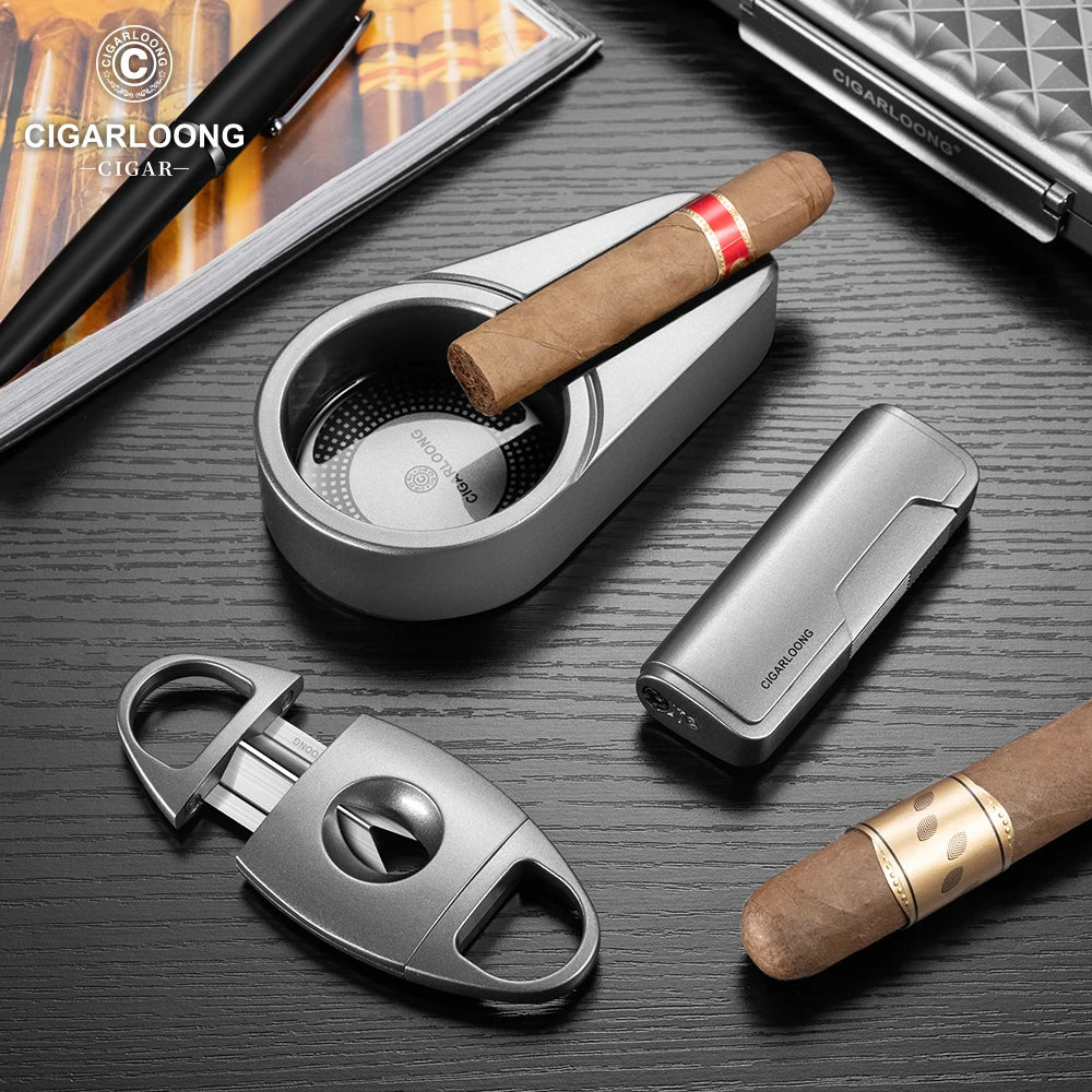 Professional Cigar Accessory Set with Torch Lighter, V-Cut & Ashtray