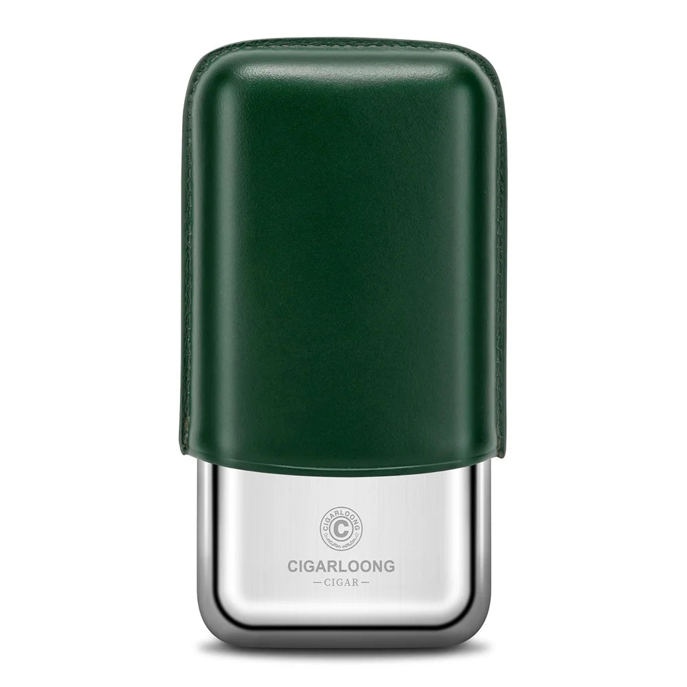 Leather 3-Cigar Travel Case with Stainless Steel Shell - Premium Cowhide Portable Humidor | Cigar Tube Holder