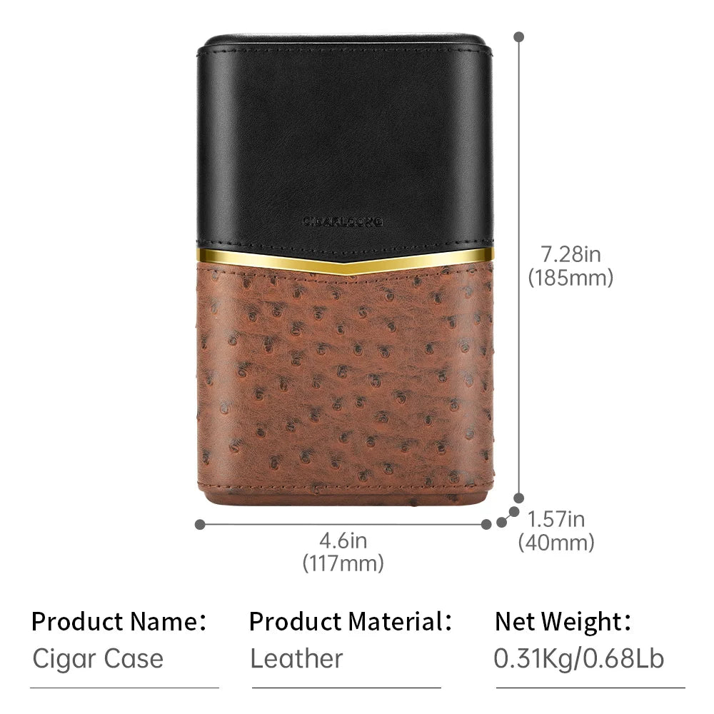 Cedar-Lined Leather Cigar Case with Magnetic Closure - Holds 3 Cigars | Premium Travel Humidor