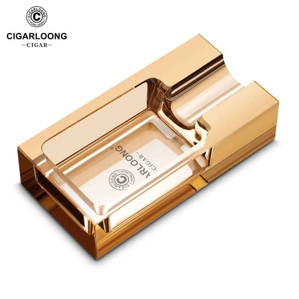 Luxury Glass Cigar Ashtray with Metal Holder | Premium Smoking Accessory