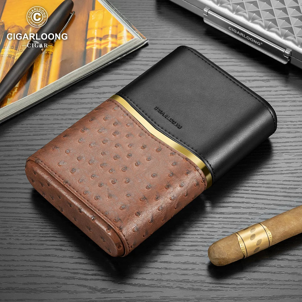 Cedar-Lined Leather Cigar Case with Magnetic Closure - Holds 3 Cigars | Premium Travel Humidor