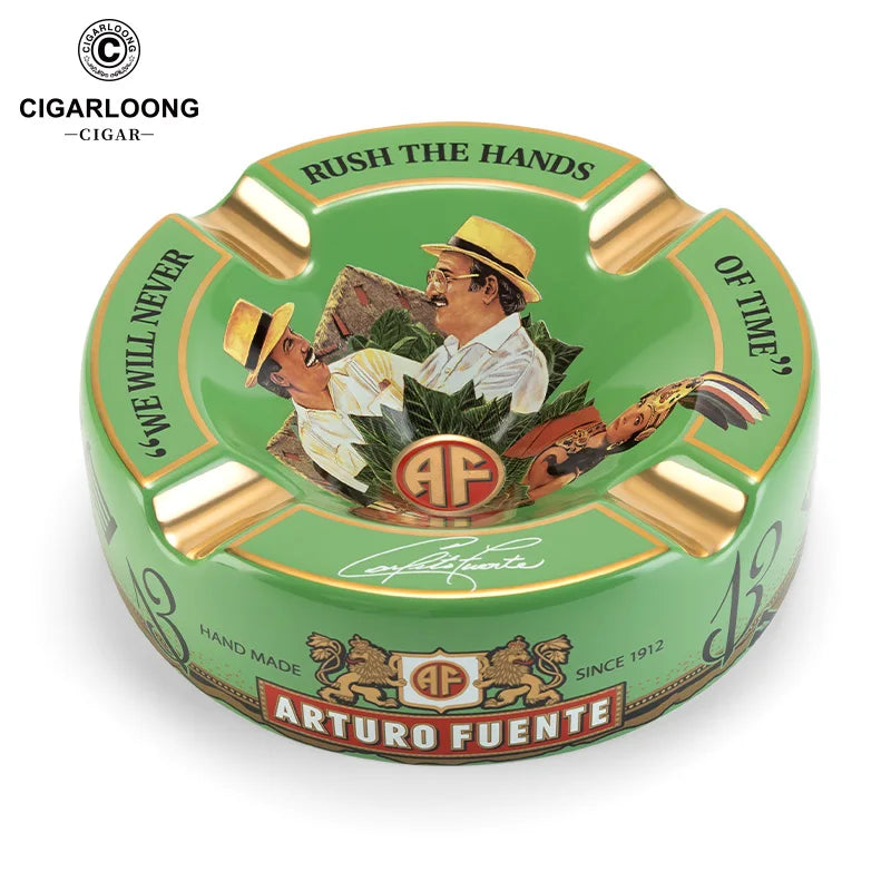 Large Round Ceramic Cigar Ashtray with 4 Rests - Arturo Fuente Design | Gift Box Included