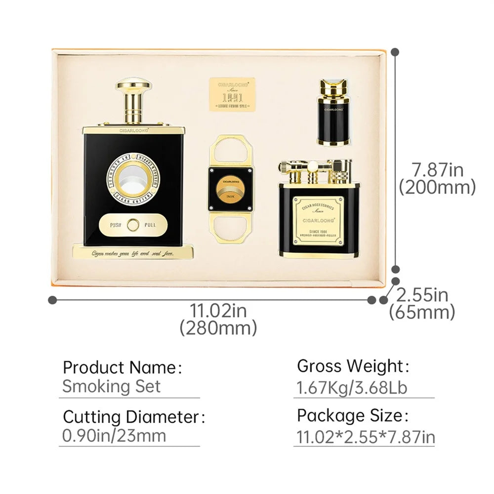 Coffret de luxe pour cigares : briquet coupe-cigares de bureau, coupe-cigares, poinçon, outil spécial en métal, cadeau idéal pour les fumeurs (CL-TZ263).