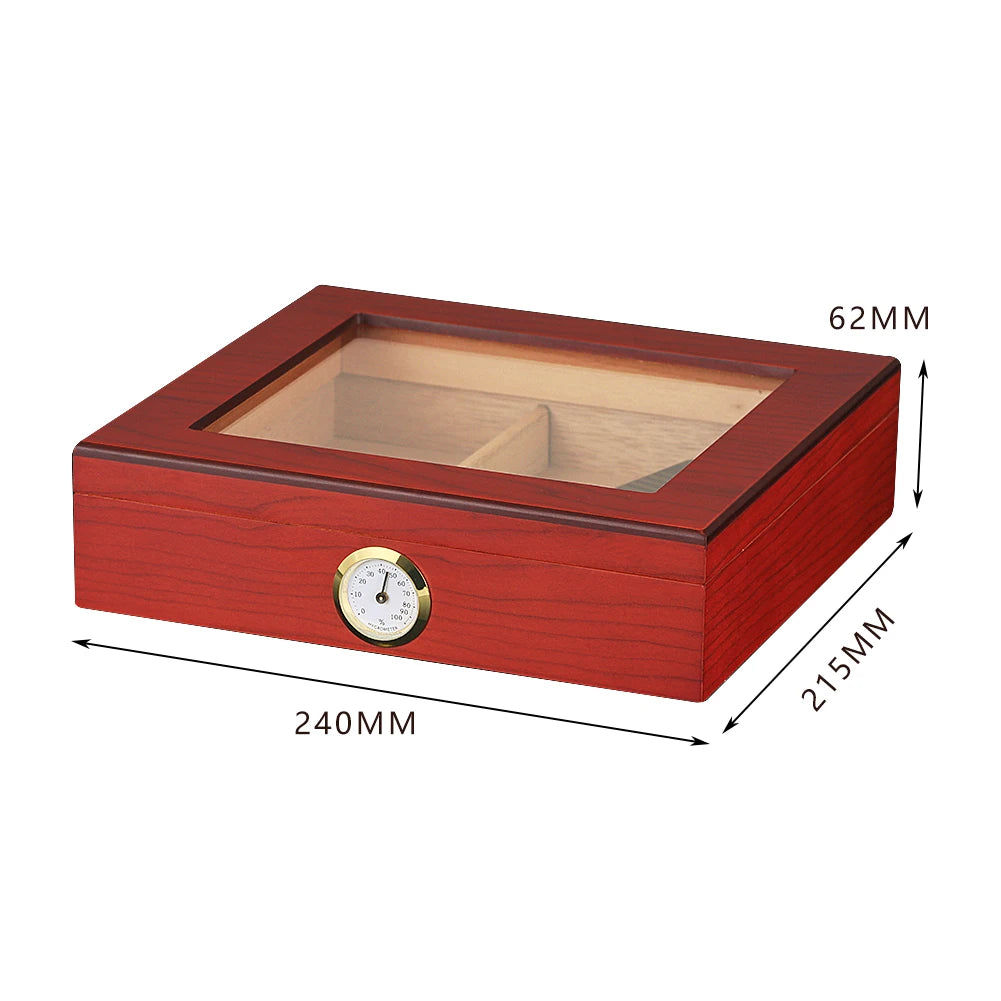Cedar Wood Desktop Cigar Humidor with Glass Top - 20-25 Cigar Capacity with Hygrometer & Humidifier | Premium Cigar Storage Box