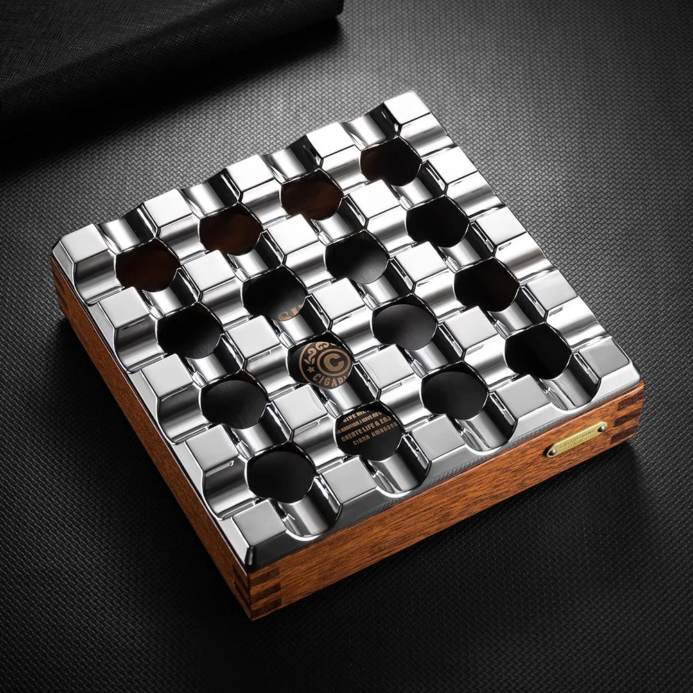 Cenicero de aluminio de madera maciza para cigarros, gran diámetro, ranuras múltiples, extintor de humo, diseño único CL-2020
