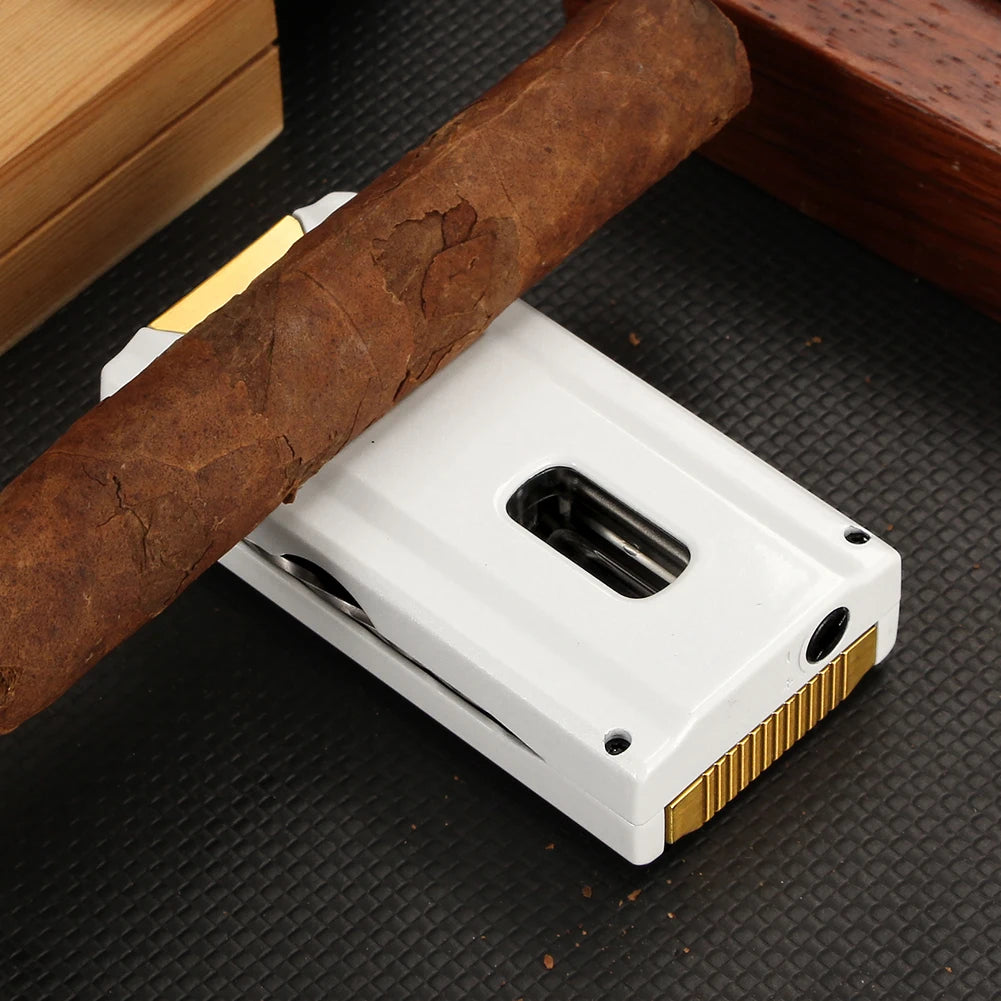 2-in-1 Cigar Lighter with V-Cut Cutter - Refillable Butane Torch Lighter & Built-in Cigar Rest | Compact Cigar Tool