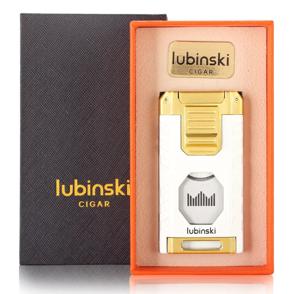 3-in-1 Torch Lighter with Cigar Punch & Holder - Refillable Butane Jet Flame Lighter | Premium Gift Box Set
