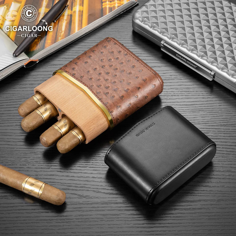 Cedar-Lined Leather Cigar Case with Magnetic Closure - Holds 3 Cigars | Premium Travel Humidor