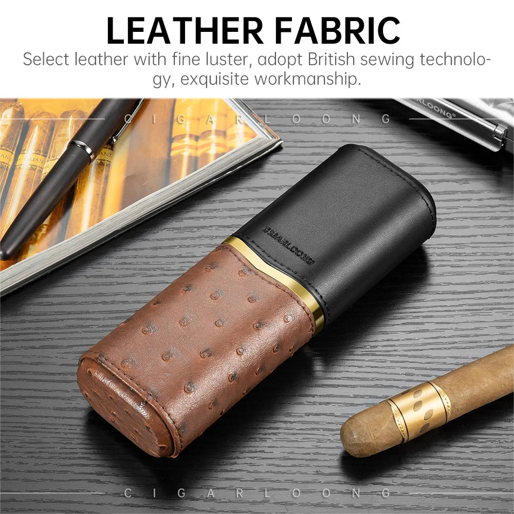 Premium Leather 2-Cigar Travel Case with Cedar Wood Lining - Portable Cigar Tube Holder | Exotic Leather Patterns