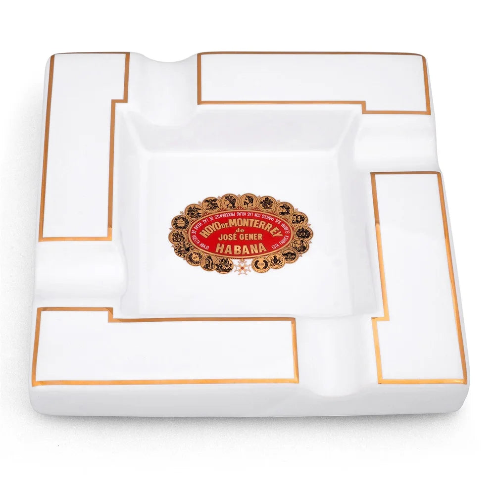 Large Square Ceramic Cigar Ashtray with 4 Rests - Premium Table Ash Tray | Gift Box Included