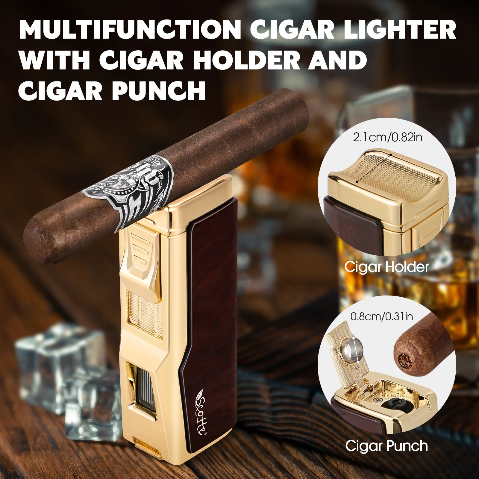 Cedar Wood Travel Cigar Humidor Set | Leather Case with Lighter & Cutter