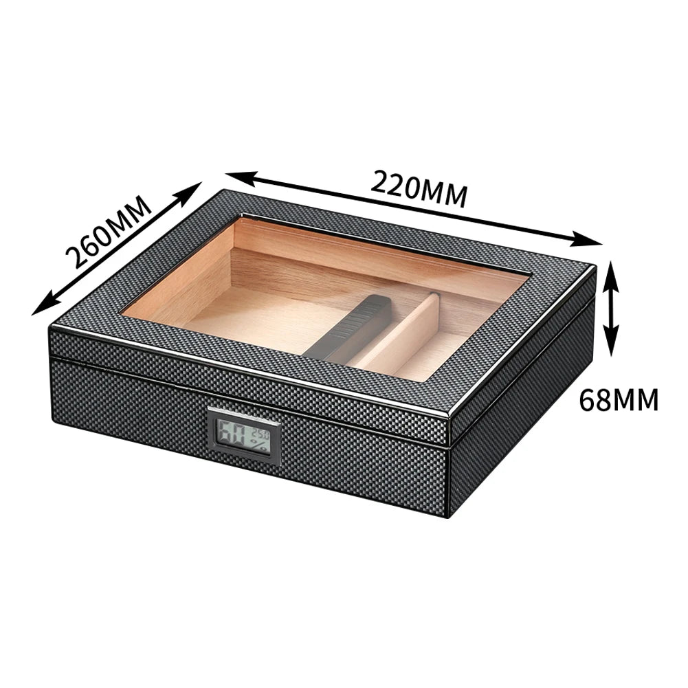 Portable Cedar Wood Travel Humidor with Glass Top - Digital Hygrometer & Humidifier | Compact Cigar Case